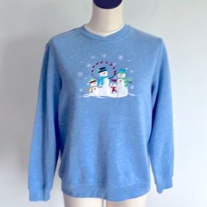 Women’s Snowmen Sweatshirt Blue Mock Grannycore Size Medium